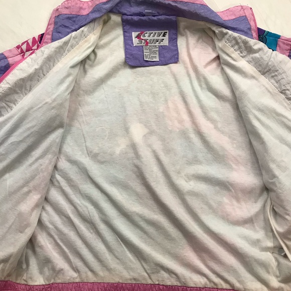 Vtg Active Stuff Size M Floral Track Suit Full Zip Jacket & Pants Purple Pink - Picture 11 of 13